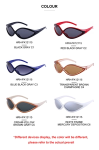 Detailed catalog of Y2K wraparound sports sunglasses in six different color combinations