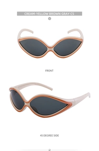 Detail view showing front and 45-degree angles of Y2K cat-eye cycling sunglasses