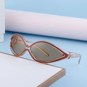 Y2K millennium style wraparound sunglasses with double-layered cat-eye frames