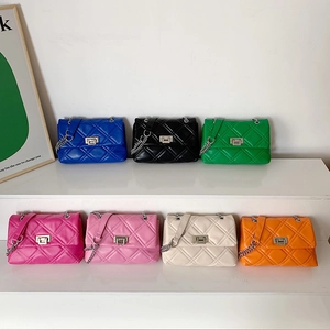 Chic quilted chain crossbody bag in seven vibrant colors with silver turn-lock closure