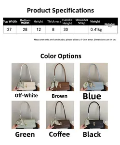 Guide des tailles du sac baguette en PU avec dimensions et six options de couleurs