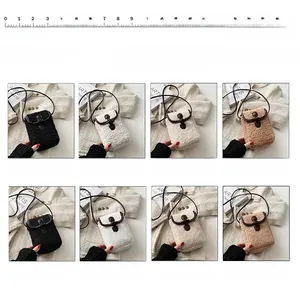 Collection of plush crossbody bags in various textures and colors for autumn and winter