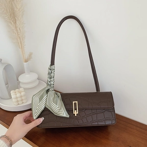 Sac À Épaule Sous L'Aisselle En Cuir PU Motif Crocodile Avec Foulard En Satin Boucle Métallique Dorée Rétro Pour Femmes