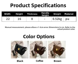 Detailed view of PU leather crossbody bag with metal clasp and exact size measurements