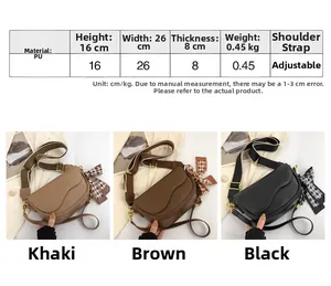 Three-color comparison of stylish saddle bags with decorative scarves and adjustable straps