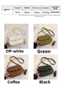 Detaillierte Größentabelle und vier Farbauswahlen der Vintage PU Leder Satteltasche