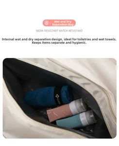Detail view of the waterproof wet and dry separation pocket for organized gym storage