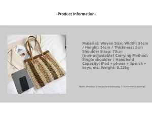 Detailed view of striped woven tote bag with 36x36cm dimensions and large capacity