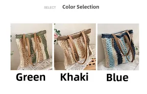Three-color comparison of woven tote bags showing green, khaki, and blue striped designs