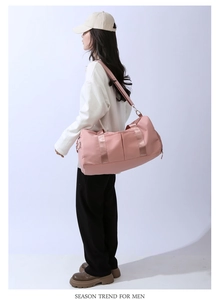 Pink large capacity fitness bag with wet-dry separation and adjustable shoulder strap