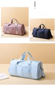 Multi-angle detail of large travel bags showing shoe compartment and durable nylon fabric