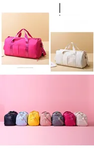 Detailed grid showing multi-color large travel bags with waterproof nylon fabric and straps