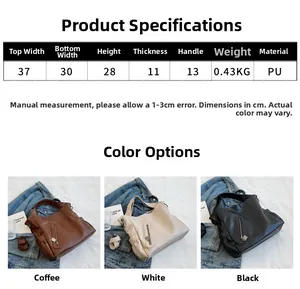 Tableau détaillé des sacs à main en cuir PU avec dimensions et options de couleurs variées