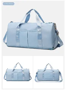Ice blue multi-angle display of water-resistant travel bag with separate shoe compartment