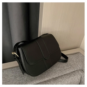 Detailansicht schwarze matte Satteltasche mit Lederstreifen und goldener Metallschnalle
