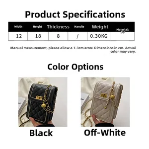 Detailed size parameters of the quilted PU chain crossbody bag with metal lock closure