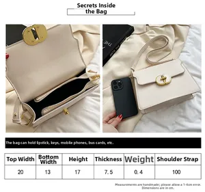 Guide des tailles du sac bandoulière en similicuir beige avec dimensions et capacité