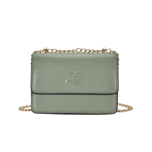 Chic sage green square crossbody bag with gold chain strap and deer head logo