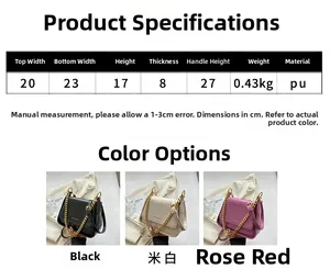 Size chart and dimensions guide for the PU leather crossbody bag with chain strap