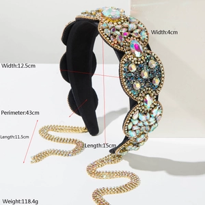Luxury Baroque headband with colorful crystals and sparkling rhinestone tassels