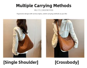 Brown quilted hobo bag detail showing adjustable strap for shoulder and crossbody wear