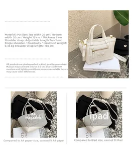 Guide des tailles du sac blanc en PU avec dimensions et comparaison papier A4 et iPad