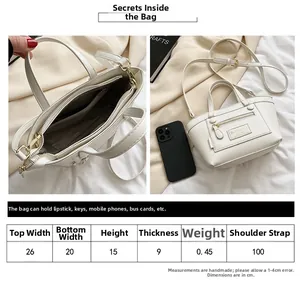 Guide des tailles détaillé et tableau de capacité pour le sac à bandoulière blanc minimaliste
