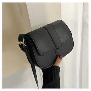 Detailansicht der schwarzen Satteltasche aus Leder mit goldener Schnalle und Riemen