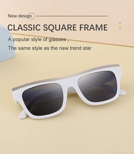 Classic white square sunglasses with champagne metal top bar and dark grey lenses