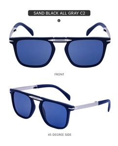 Front and 45-degree side view of matte sand black folding square polarized sunglasses