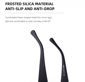 Dettaglio delle aste in silicone satinato antiscivolo per occhiali da sole quadrati
