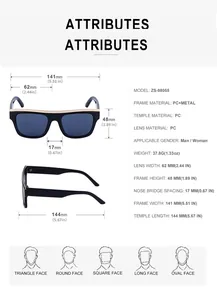 Detailed size guide and measurements chart for fashion cat-eye sunglasses with dimensions