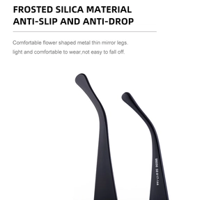Close-up of matte black temple arms with size specifications for cat-eye sunglasses