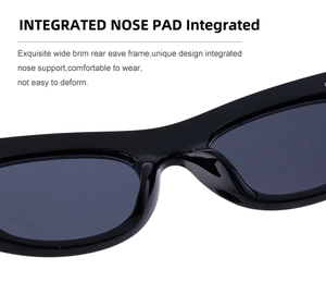 Detail of integrated nose pads on black cat-eye sunglasses for comfortable daily wear