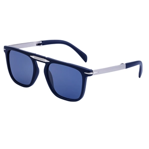 Foldable square frame polarized sunglasses with matte blue finish and metal temples