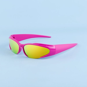 Seitenansicht der Y2K Sport-Radbrille mit rosa Rahmen und verspiegelten Gläsern
