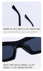 Detailed view of lightweight metal PC temples and soft silicone nose pads on sunglasses
