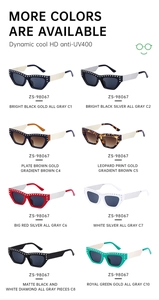 Detailed catalog of cat eye sunglasses with diamond accents and HD UV400 lenses