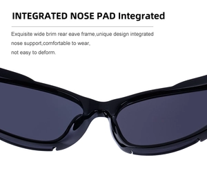 Detail des integrierten Nasenpads für bequeme schwarze Y2K Sport-Sonnenbrillen