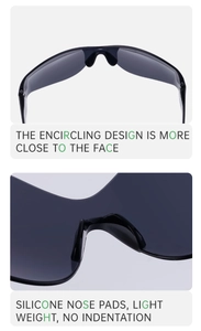 Detail of ergonomic silicone nose pads on lightweight Y2K wrap-around sports sunglasses
