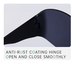 Detail of anti-rust coating metal hinge for smooth opening on Y2K sports sunglasses