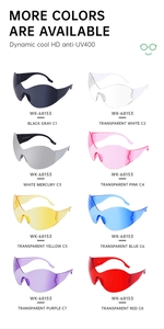 Multi-color collection of Y2K wrap-around rimless sunglasses with UV400 protection lenses