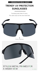 Détail des lunettes de cyclisme sans monture avec cadre métallique et verres UV