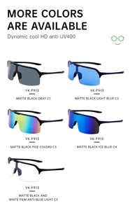 Détail des lunettes de sport YK-F913 avec verres UV400 HD disponibles en plusieurs coloris