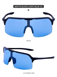 Détails de lunettes de soleil de sport noir mat avec verres bleu clair de style Y2K
