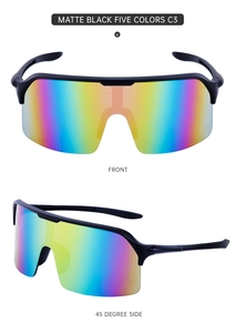 Double vue de lunettes de soleil sport Y2K noir mat avec verres miroirs irisés