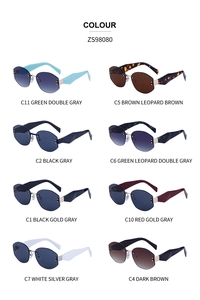 Frameless polygonal sunglasses displayed in eight diverse gradient lens color combinations