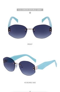 Detail of rimless rectangle sunglasses with C11 green double gray gradient lenses