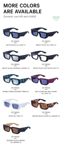 Matrix display of rectangle sunglasses in 9 colors with woven texture temple detail