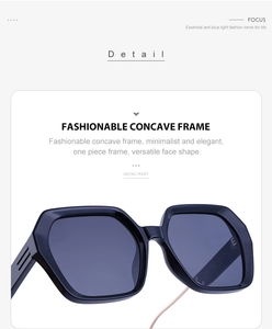 Détails des lunettes de soleil carrées bleu marine avec verres anti-lumière bleue et cadre